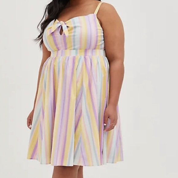 Torrid Plus Pastel Stripe Tie Front Sundress Knee Length Size 1X - Picture 1 of 11